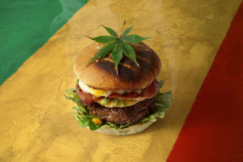 Legalization Burger - Steak patty, lettuce, smoked bacon, egg and chives.