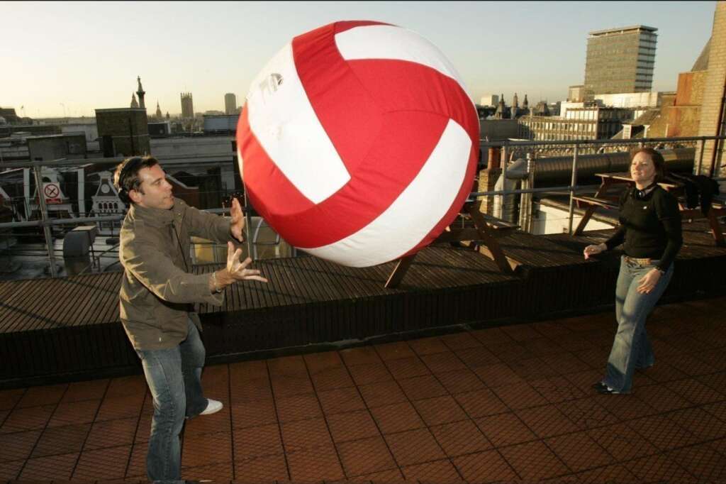 Most Passes of a Giant Volleyball - The most consecutive passes of a giant volleyball is 582 and was set by Vanessa Sheridan and Paddy Bunce (both UK) during Capital Breakfast with Johnny Vaughan, Capital Radio, London, UK on November 9, 2006 as part of Guinness World Records Day.