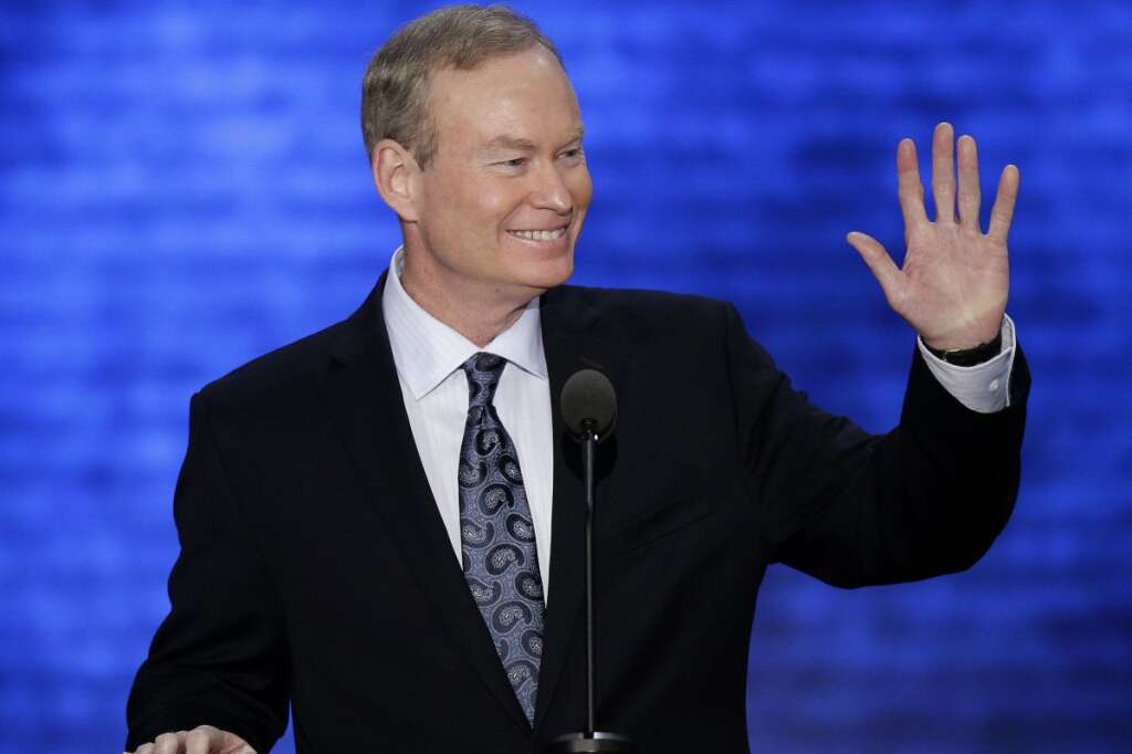 Mick Cornett - Oklahoma City Mayor Mick Cornett waves to the Oklahoma delegation during the Republican National Convention in Tampa, Fla., on Tuesday, Aug. 28, 2012. (AP Photo/J. Scott Applewhite)