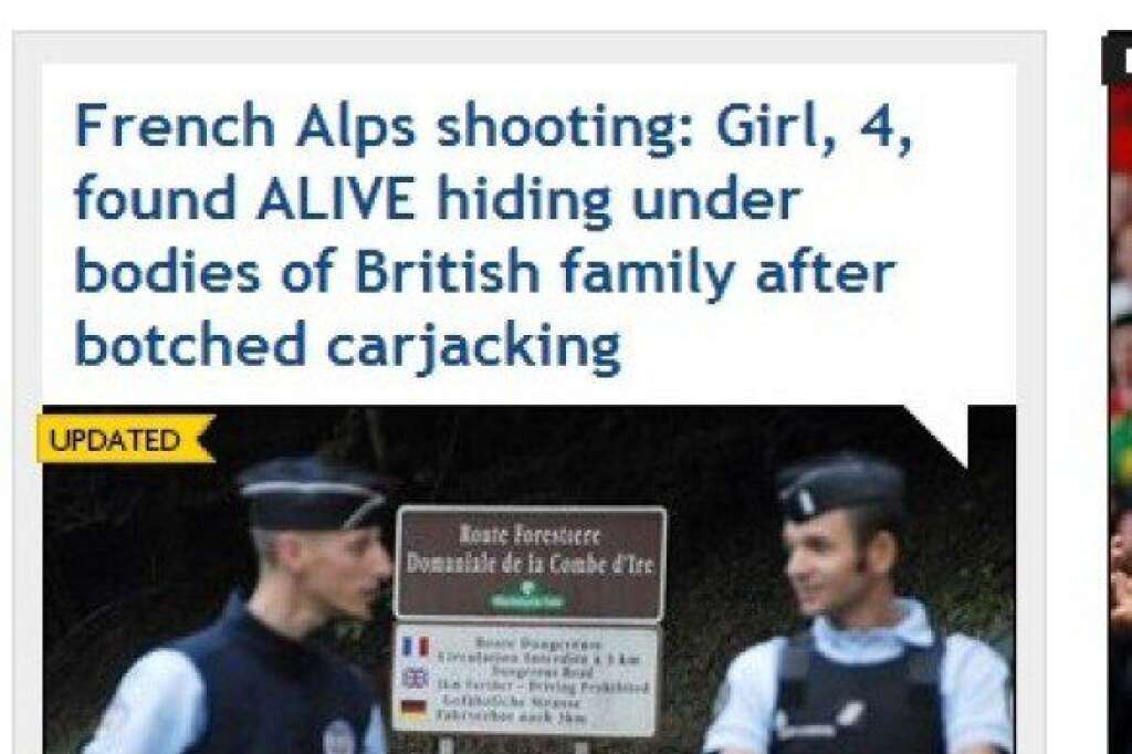 The Daily Mirror - 'Tuerie dans les Alpes françaises: une fille de 4 ans trouvée VIVANTE et cachée sous les corps de sa famille britannique après une tentative de car-jacking"