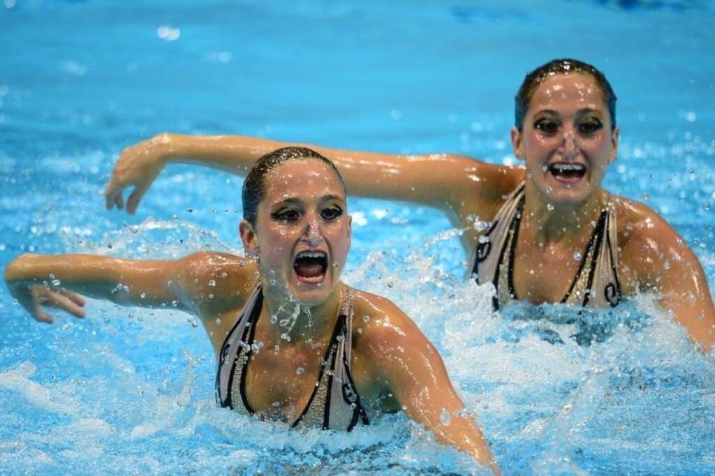 Les visages de la nage synchronisée - De l'Argentine, Argentina's Etel Sanchez et Sofia Sanchez  (MARTIN BUREAU / Getty Images)