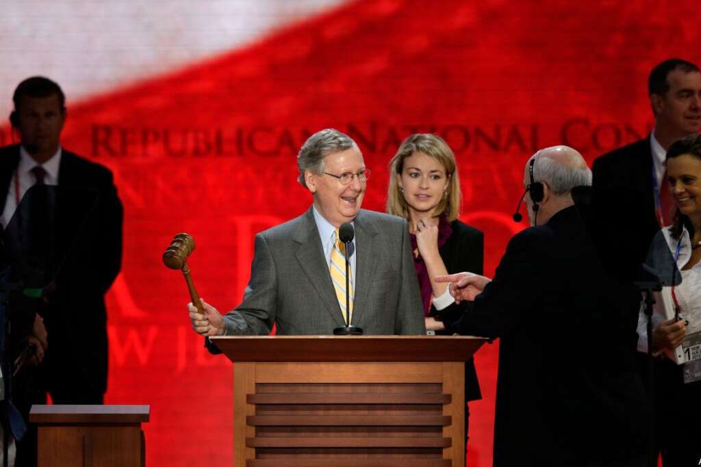 Mitch McConnell - Senate Minority Leader Mitch McConnell of Ky. bchecks out the stage at the Republican National Convention inside the Tampa Bay Times Forum, Monday, Aug. 27, 2012, in Tampa, Fla. (AP Photo/J. Scott Applewhite)