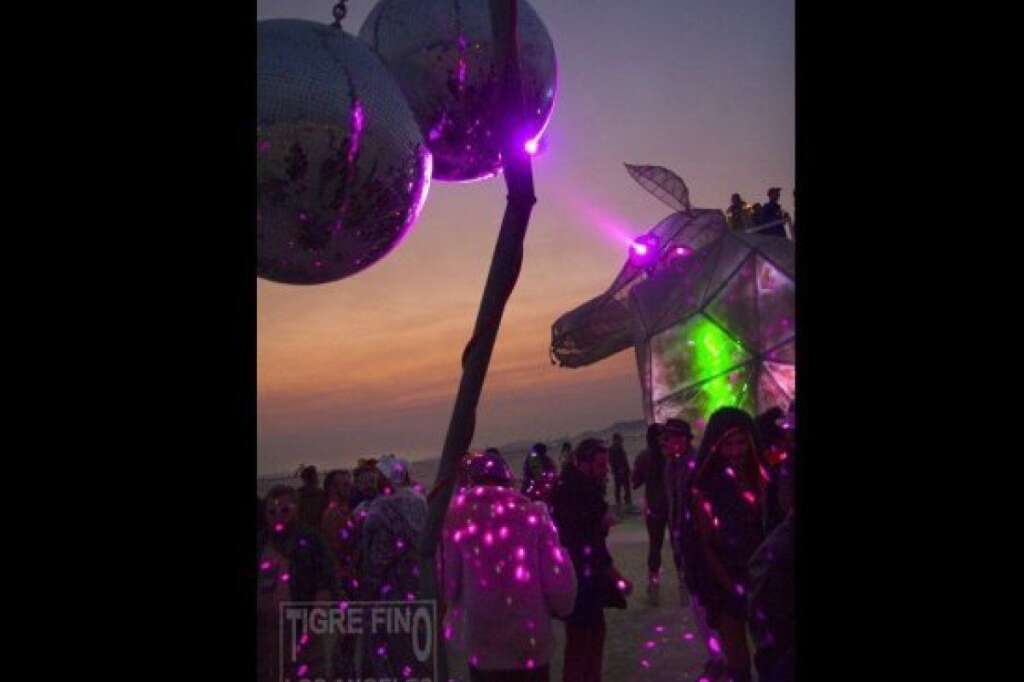 The BAAAHS art car and disco balls just before dawn at Burning Man 2013 - <a href="http://www.huffingtonpost.com/social/Tigrefino"><img style="float:left;padding-right:6px !important;" src="http://graph.facebook.com/612321876/picture?type=square" /></a><a href="http://www.huffingtonpost.com/social/Tigrefino">Tigrefino</a>:<br />Tiger Munson Tigrefino Projects