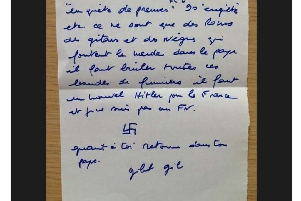 "Il faut un nouvel Hitler pour la France et je ne suis pas au FN" - Le 30 août 2013, le député socialiste et porte-parole du PS Eduardo Rihan Cypel a publié <a href="https://twitter.com/Rihan_Cypel/statuses/373420453400154112" target="_blank">sur son compte Twitter</a>, une lettre anonyme reçue à l'Assemblée nationale <a href="http://lelab.europe1.fr/t/le-depute-ps-eduardo-rihan-cypel-recoit-une-lettre-anonyme-faisant-l-apologie-d-hitler-10705" target="_blank">faisant l'apologie d'Adolf Hitler</a> et lui intimant de retourner dans son pays.  "Il faut un nouvel Hitler pour la France et je ne suis pas au FN", est-il écrit.