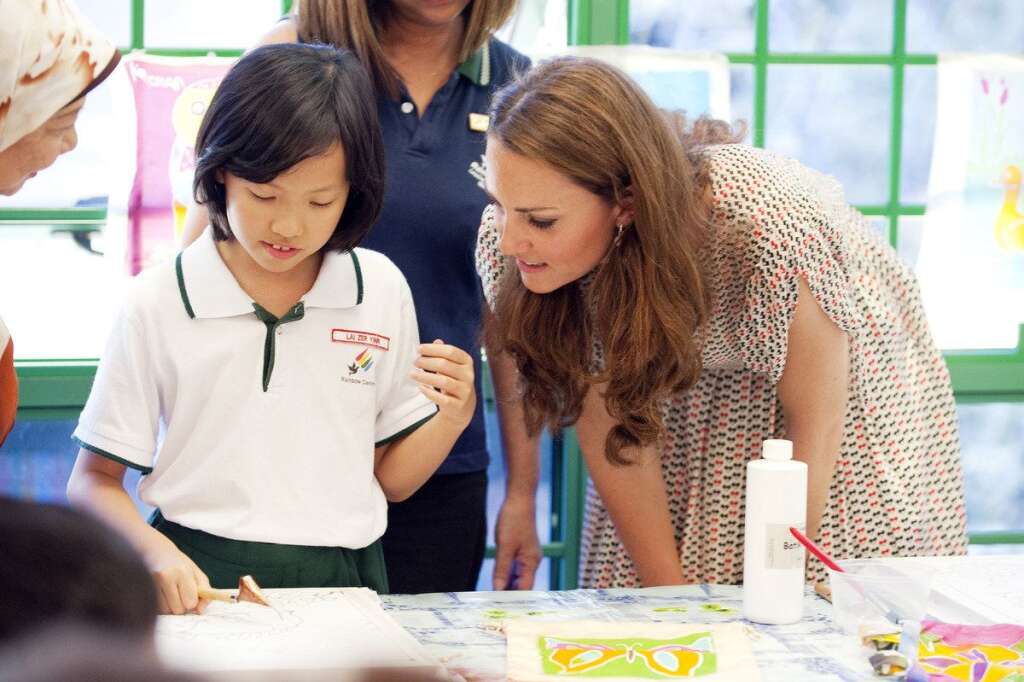 Royal tour of the Far East and South Pacific - Day Two - The Duchess of Cambridge meets children during a visit to the Rainbow Centre at the Queenstown Housing Estate in Singapore, as part of a nine-day tour of the Far East and South Pacific, with the Duke of Cambridge, in honour of the Queen&#39;s Diamond Jubilee.