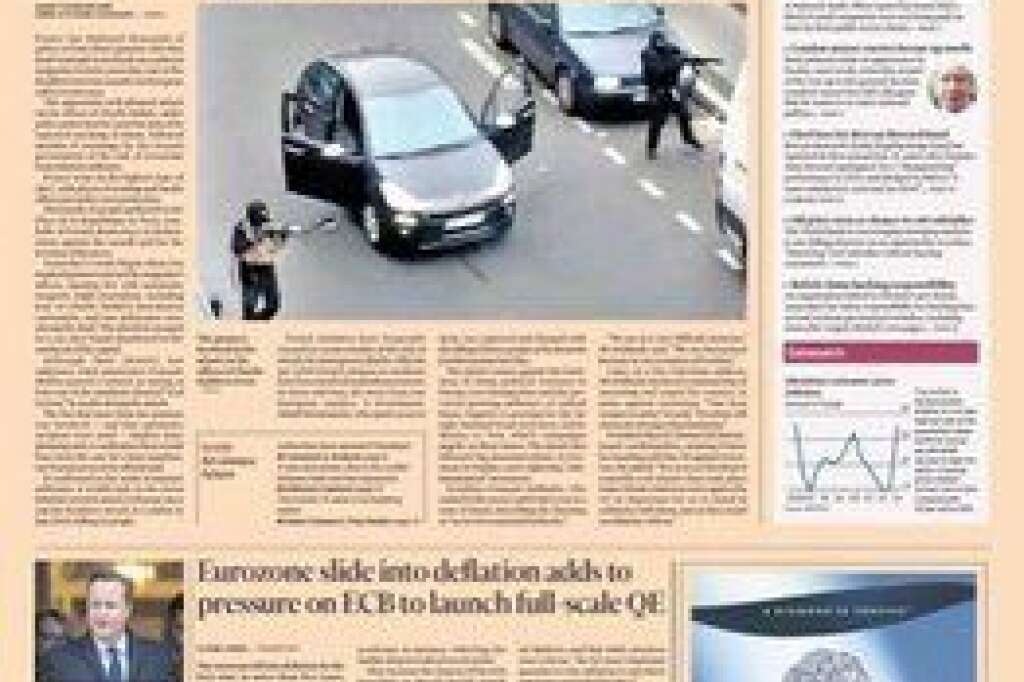 Financial Times (Grande-Bretagne) - "Des hommes armés disparus après une attaque dans magazine à Paris faisant 12 morts".