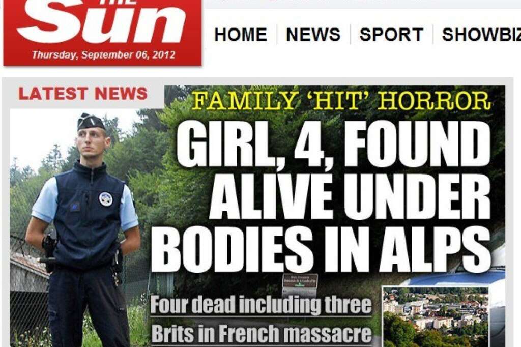 The Sun - "Une fille de 4 ans trouvée vivante sous les corps dans les Alpes"