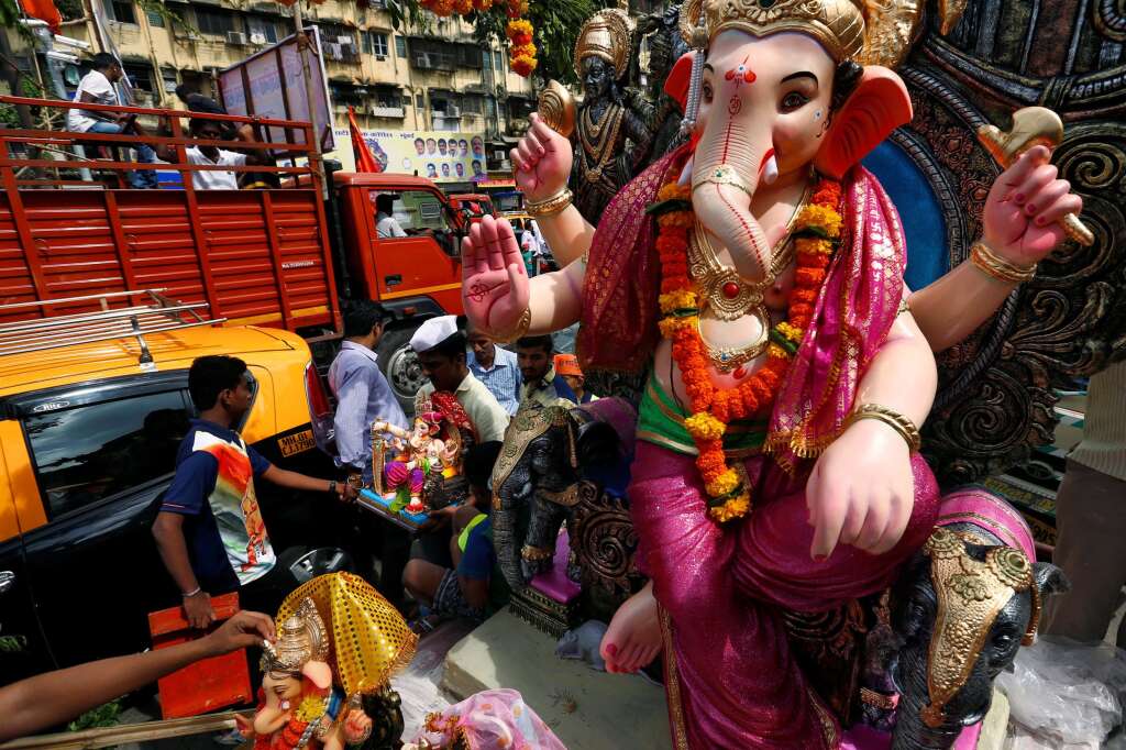 - Idols of the Hindu god Ganesh, the deity of prosperity, are transported to places of worship on the first day of the Ganesh Chaturthi festival in Mumbai, India, September 5, 2016.