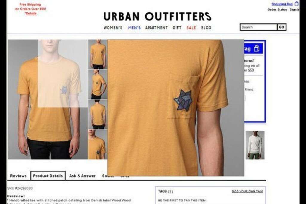 Urban Outfitters - L'étoile rappelle étrangement l'étoile jaune que portaient les Juifs lors de la Seconde Guerre Mondiale.