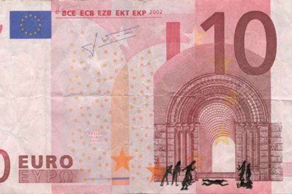 La crise grecque illustrée sur des billets de banque par un artiste -