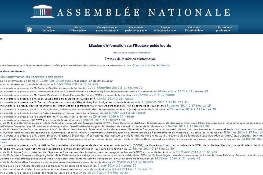 Mission d'information sur l'écotaxe - 12 novembre 2013: l'Assemblée nationale lance une mission d'information sur l'écotaxe.