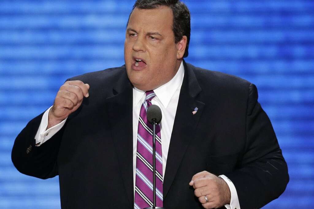 New Jersey Governor Chris Christie addresses the Republican National Convention in Tampa, Fla. on Tuesday, Aug. 28, 2012. (AP Photo/J. Scott Applewhite)