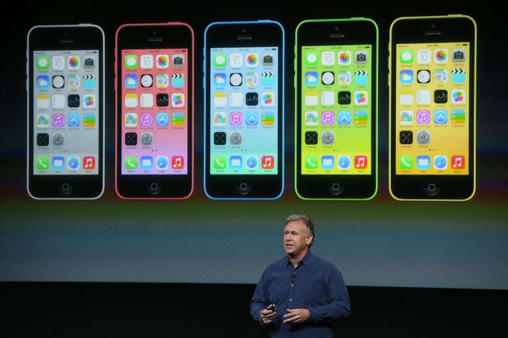 Apple Introduces Two New iPhone Models At Product Launch - CUPERTINO, CA - SEPTEMBER 10:  Apple Senior Vice President of Worldwide Marketing Phil Schiller speaks about the new iPhone 5C during an Apple product announcement at the Apple campus on September 10, 2013 in Cupertino, California. The company launched the new iPhone 5C model that will run iOS 7 is made from hard-coated polycarbonate and comes in various colors. (Photo by Justin Sullivan/Getty Images)