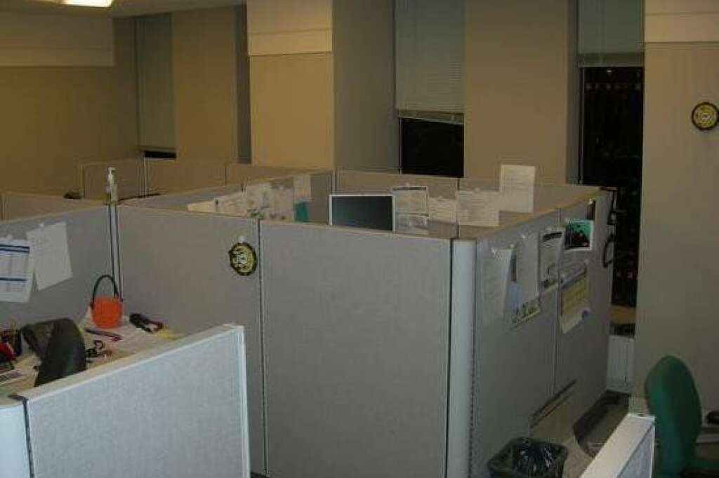 4-walled cubicle - <a href="http://www.huffingtonpost.com/social/Brad_Benson"><img style="float:left;padding-right:6px !important;" src="http://graph.facebook.com/14210469/picture?type=square" /></a><a href="http://www.huffingtonpost.com/social/Brad_Benson">Brad Benson</a>:<br />We took a wall off of an adjoining cube and attached it as the 4th wall on his cube.