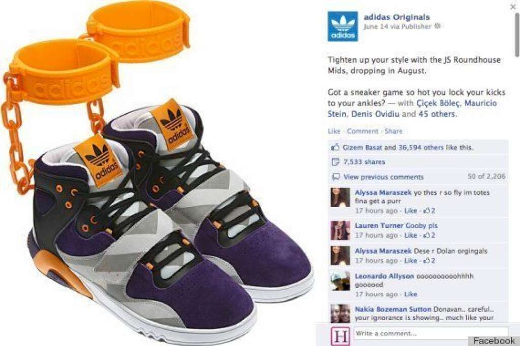 Adidas 'Shackle' Sneakers - Jeremy Scott designed these "handcuffs" sneakers for Adidas. However, after many complained that the <a href="http://www.huffingtonpost.com/2012/06/18/adidas-shackle-sneakers-controversy_n_1605661.html" target="_hplink">cuffs looked more like shackles</a>, Adidas canceled its plans to sell the shoes.