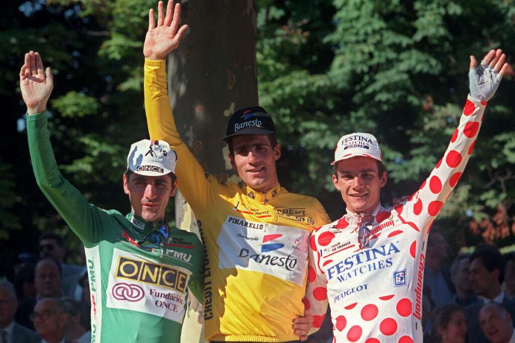 Jalabert podium TDF 1995 - Il termine 4e du Tour de France mais remporte le maillot vert du classement par points.