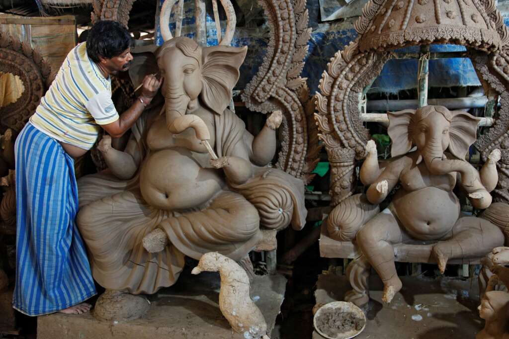 - An artisan makes an idol of Hindu god Ganesh at a workshop ahead of the Ganesh Chaturthi festival celebrations, in Chandigarh, India, August 16, 2016.