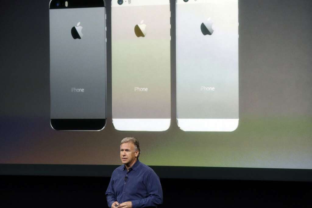 - Phil Schiller, Apple's senior vice president of worldwide product marketing, speaks on stage during the introduction of the new iPhone 5s in Cupertino, Calif., Tuesday, Sept. 10, 2013. (AP Photo/Marcio Jose Sanchez)
