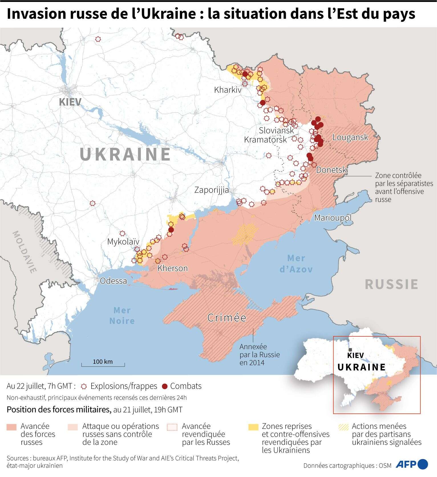 Situation en Ukraine au 22 juillet 2022.