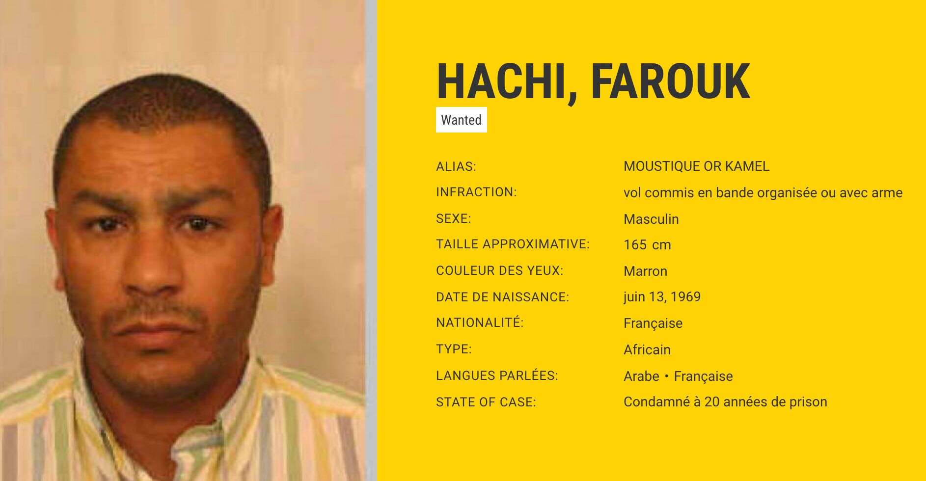 Farouk Hachi, premier français le plus recherché d'Europe après l'interpellation de Redoine Faïd