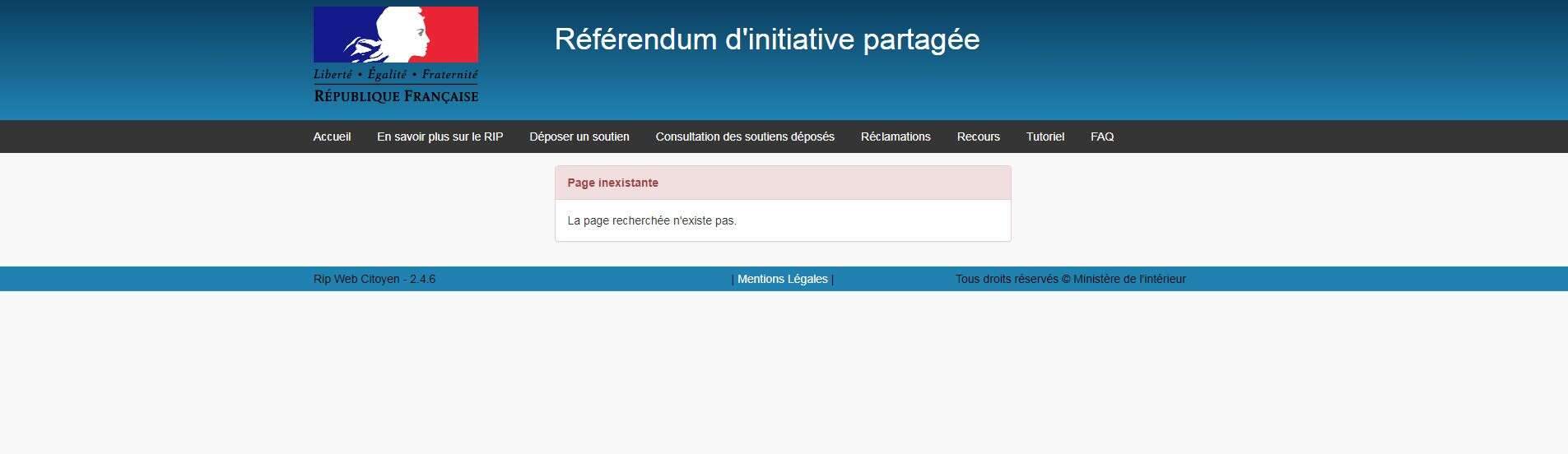 La page permettant de comptabiliser facilement les soutiens au référendum, bloquée par le gouvernement.