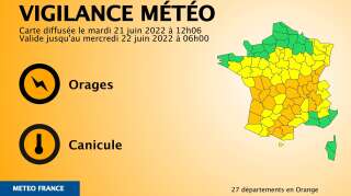 27 départements sont en vigilance orange pour canicule et/ou orages ce 21 juin