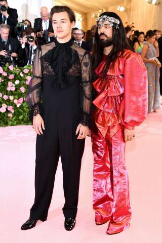 NEW YORK, NEW YORK - MAY 06:  Harry Styles and Alessandro Michele attend The 2019 Met Gala Celebrating Camp: Notes on Fashion at Metropolitan Museum of Art on May 06, 2019 in New York City. (Photo by Dimitrios Kambouris/Getty Images for The Met Museum/Vogue)