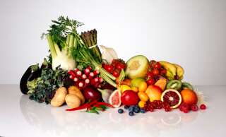 Pile of fresh fruit and Vegetables.