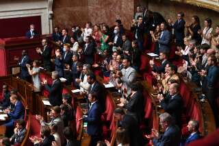 Les bancs de la gauche à l'Assemblée nationale durant une prise de parole du socialiste Olivier Faure (illustration)