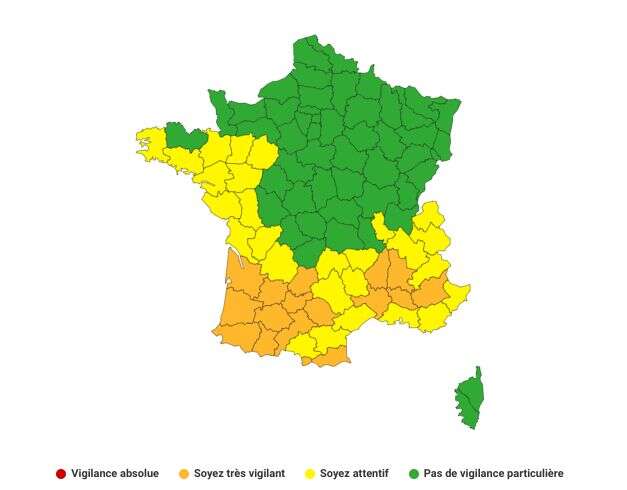 La vigilance orange concerne désormais 16 départements du sud de la France