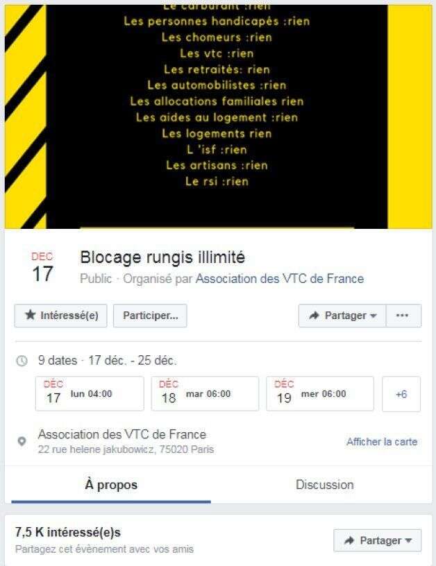 Un événement Facebook crée par les VTC pour bloquer Rungis