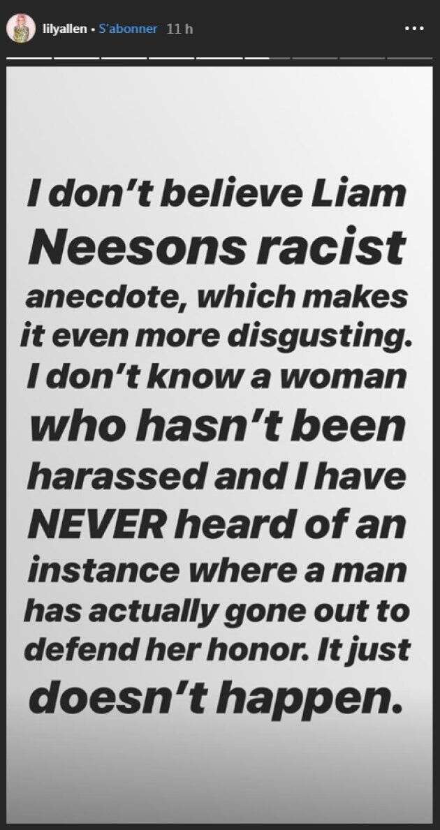 La chanteuse anglaise ne croit pas l'histoire de Liam Neeson et l'a fait savoir sur Instagram.