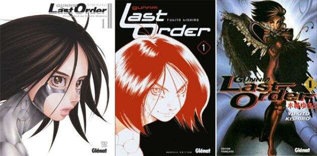 Évolution des couvertures de Gunnm Last Order par Glénat (2018, 2012 et 2002)