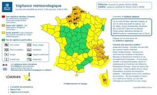 La carte de Vigilance de Météo France publiée ce jeudi 31 janvier à 16h.