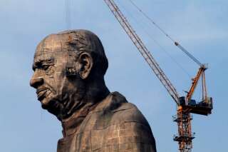 The under construction Statue of Unity stands facing Sardar Sarovar Dam at Kevadiya Colony, about 200 kilometers from Ahmadabad, India, Thursday, Oct. 18, 2018. The Statue of Unity, a 182-meters tall tribute to Indian freedom fighter Sardar Vallabhbhai Patel, will be inaugurated on Oct. 31 and is slated to be the world's tallest statue. (AP Photo/Ajit Solanki)