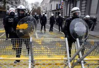 Members of riot police are seen during the 