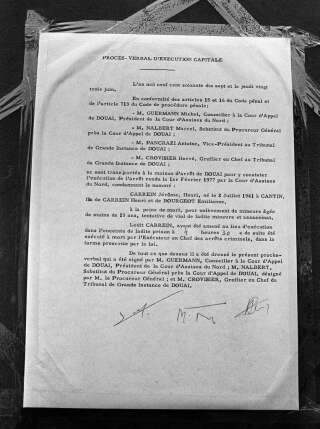 L'avis d'exécution de Jérôme Carrein, affiché sur le porte de la prison de Douai le 23 juin 1977.