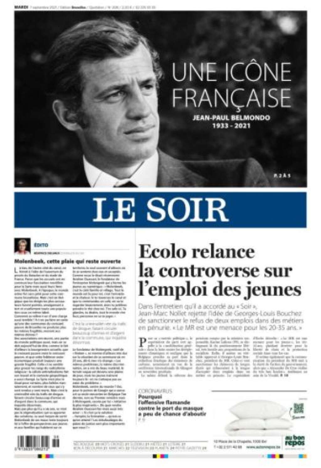 Le Soir - En Belgique, Le Soir rend hommage à "une icône française".