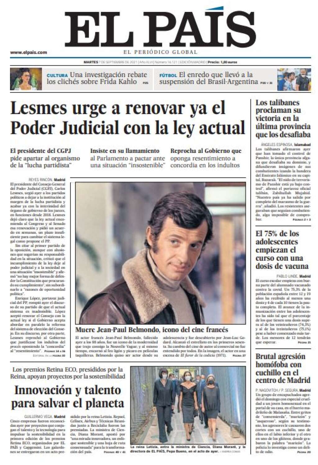 El Pais - Espagne - Le journal espagnol place "l'icone du cinéma français" au centre de sa Une.