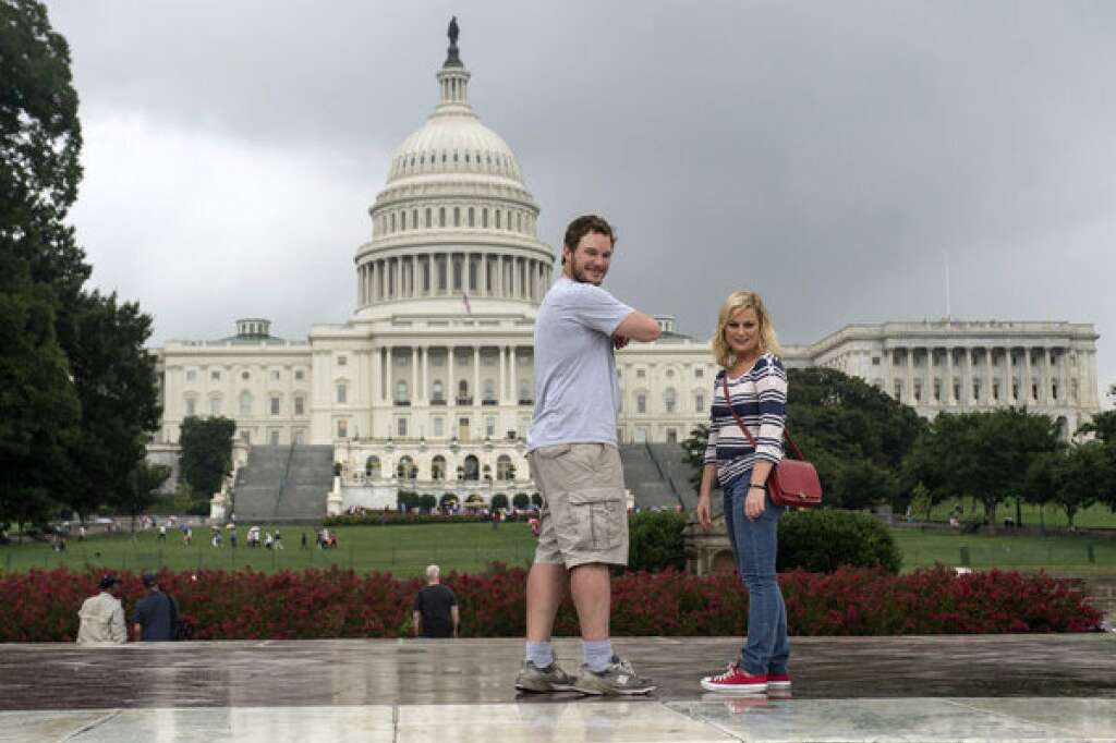 Washington DC - Pictured: (l-r) Chris Pratt as Andy, Amy Poehler as Leslie Knope