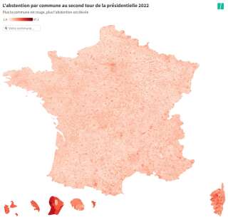 La répartition de l'abstention en France (plus la commune est colorée, plus elle s'est abstenue).