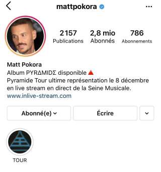 Compte Instagram de Matt Pokora.