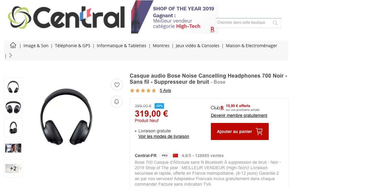 Le vendeur tiers proposant le Bose Headphones 700 n'inclut pas la TVA dans ses prix, vous risquez de devoir la payer à la livraison