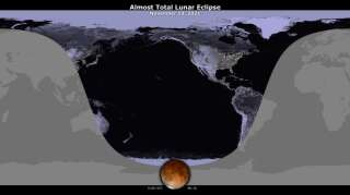 Une carte du monde montrant où l'éclipse est visible au moment du pic.