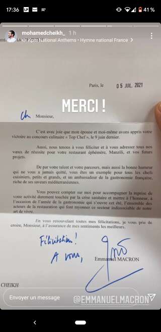 Lettre de félicitations d'Emmanuel Macron à Mohamed Cheikh