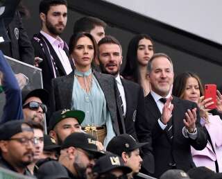 LOS ANGELES, CALIFORNIA - MARCH 01:  David Beckham and Victoria Beckham before the game between the Inter Miami CF and the Los Angeles FC at Banc of California Stadium on March 01, 2020 in Los Angeles, California. (Photo by Harry How/Getty Images)