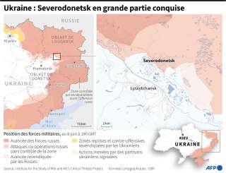 Plan de situation dans les oblasts de Lougansk et Donestk en juin, avant la prise de Severodonetsk et Lyssytchansk.