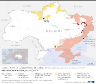 Les avancées des troupes russes en Ukraine au 18 avril 2022.