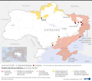 Carte de la situation en Ukraine au vendredi 22 avril à 7h00 GMT.