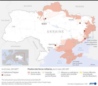 La carte des avancées russes en Ukraine au 22 mars 2022.
